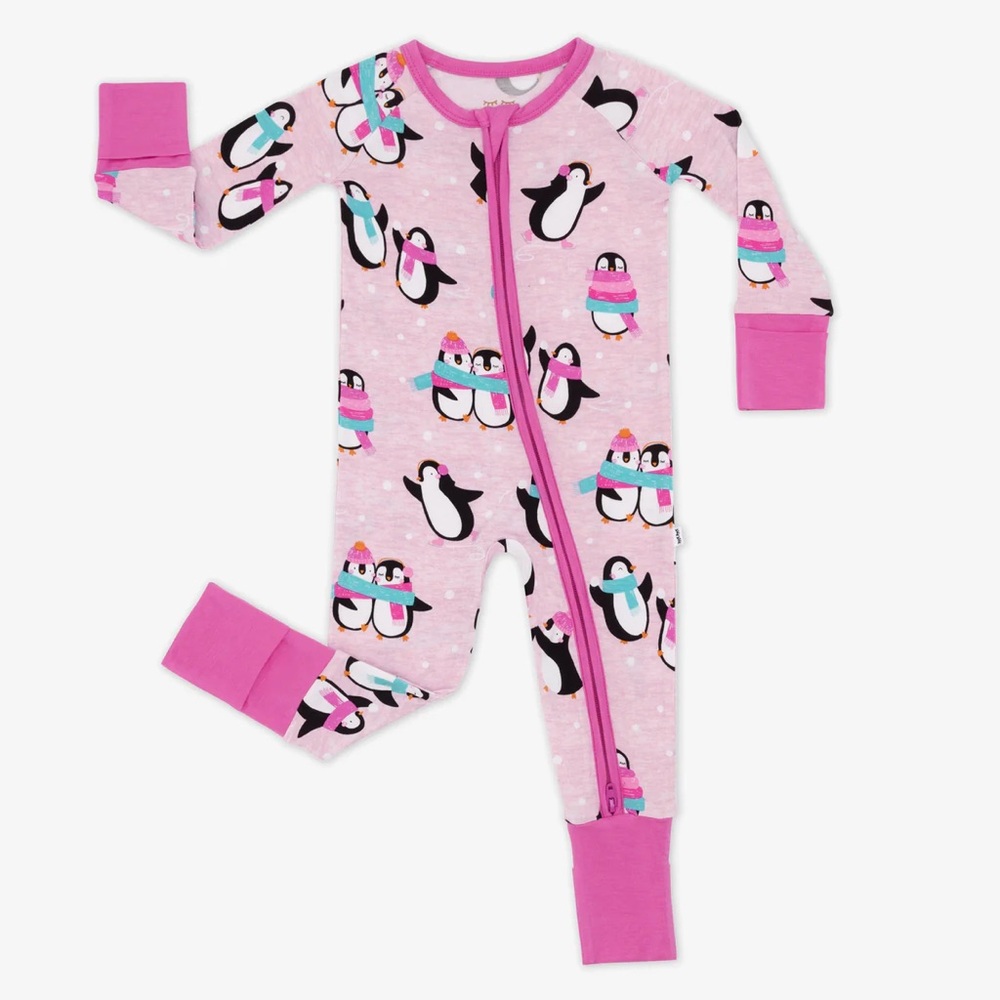 NWT 0-3M Little Sleepies Pink Penguin Party Zippy